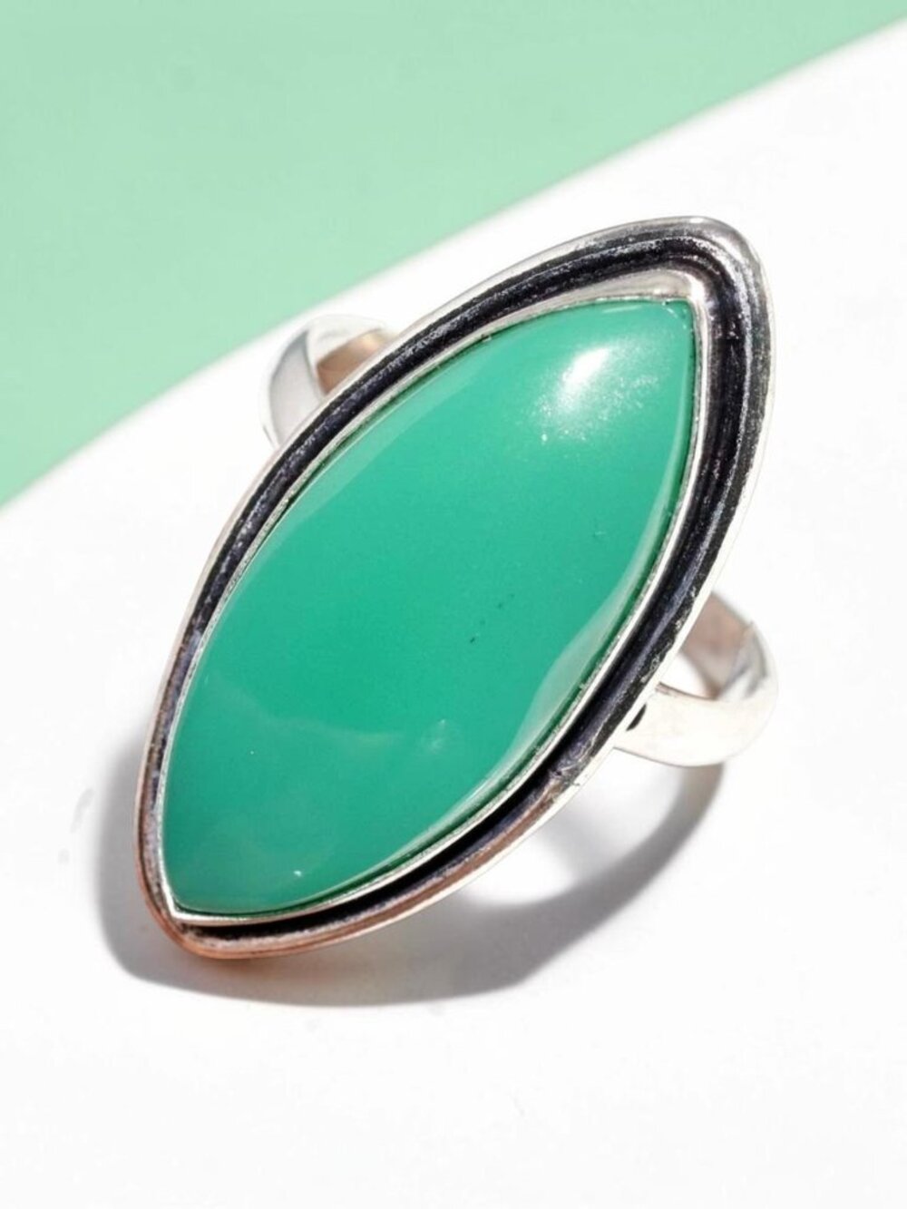 Green Chalcedony 925 Silver Plated Ring US 8.5